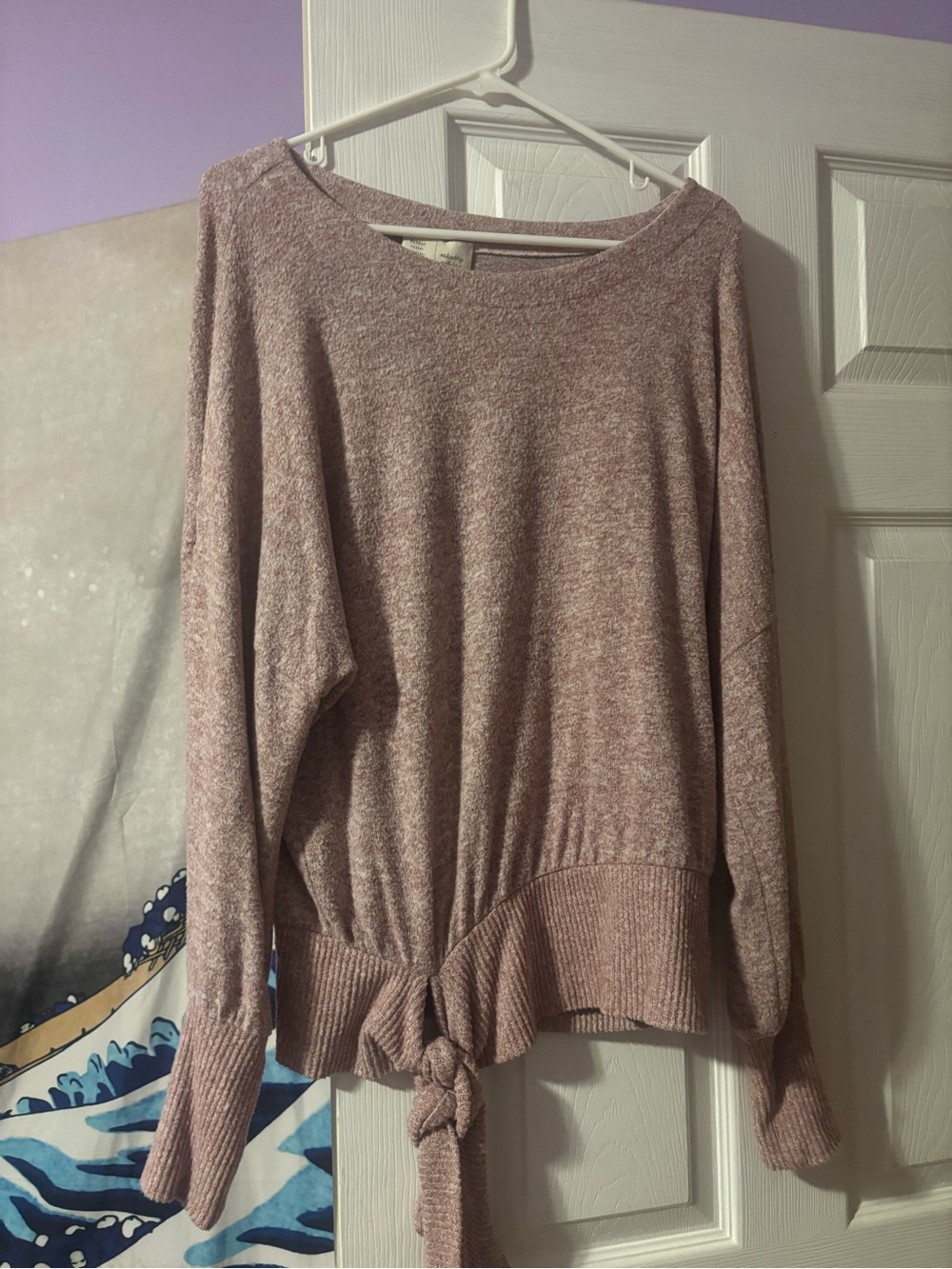Anthropologie Cozy Rose Taupe Tie-Hem Women's Sweater